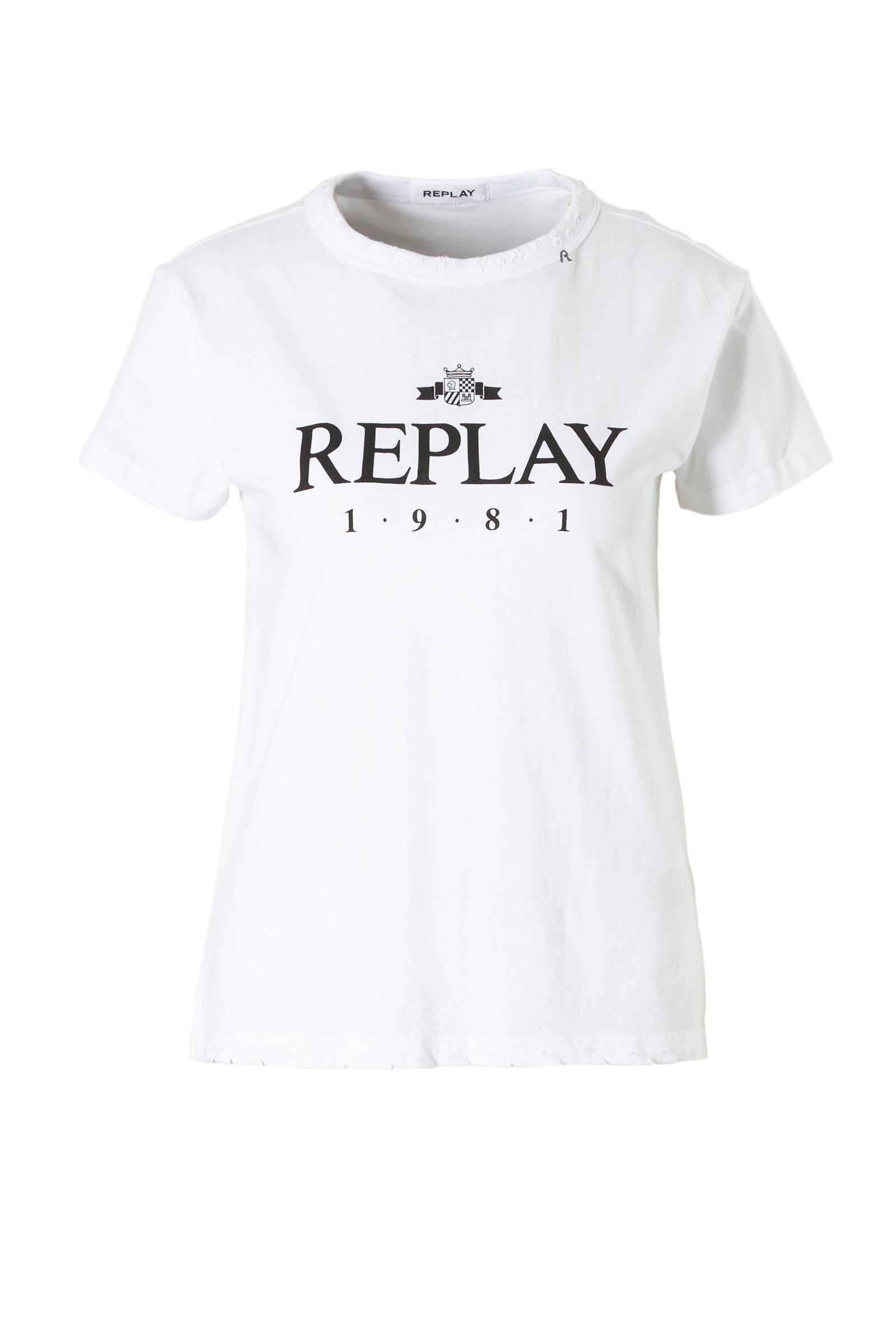wit t shirt met gouden opdruk